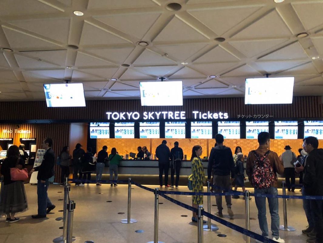 The ticket counter for the Tokyo Skytree can become very bussy with many international tourists
